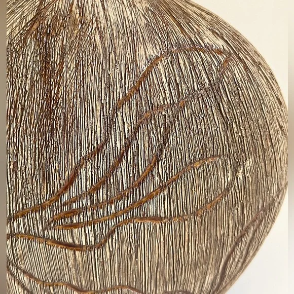 Decorative Ceramic Flat Round Brown Carved Vase - Picture 4 of 6